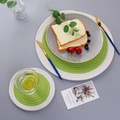 Green and white cotton rope woven round placemat set for elegant dining table decor - 12cm / Fresh Green