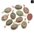 Oval green and red stone pendants in gold plated settings style number 3 - Unakite