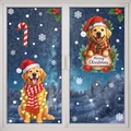 Christmas window stickers featuring Golden Retrievers with Santa hats and snowflakes - 2-Piece Set (BQ619+BQ624)
