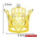 Golden mini crown with clear rhinestones and heart design showing 3.5cm height dimension - Noble Small Crown Gold 01