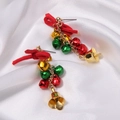 Christmas earrings with festive red bows and colorful metal bells in gold and green finish - 55. Bell Earrings