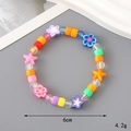 Rainbow beaded bracelet with star and flower charms for women, 6cm size - Clay Flower + Star Style (K3344)