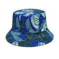 Detailed top view of navy blue bucket hat featuring tropical green leaf print patterns - M(56-58cm) / Blue