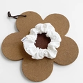Minimalist white fabric scrunchie with FMdrea label on a flower cork base - Small / White