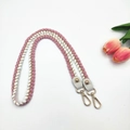 Pink and white braided cotton shoulder strap with gold thread and metal lobster clasps - 80cm / Pink