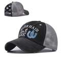 Vintage baseballpet met paardenstaartopening en Barn Hair Don't Care borduursel - Verstelbaar / Blauw