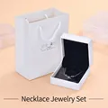 Silver antler necklace set with elegant white jewelry gift box and matching carrier bag - Jewelry Necklace Box Set