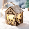 Luminous 8cm wooden Christmas house ornament with reindeer carving and warm LED light - Small Cabin Christmas Reindeer