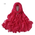 Close-up detail of red pleated cotton linen scarf showing soft breathable fabric texture - 30# Red