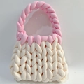 Borsa in maglia grossa fatta a mano bianco crema con manici intrecciati rosa morbido - L25cm x A20cm x P20cm [Finito] / Giallo Crema + Rosa