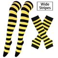 St. Patrick's Day wide yellow and black striped over-the-knee socks and arm warmer set - Black Yellow Wide Striped Socks and Gloves