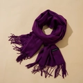 Écharpe classique en cachemire violet foncé avec franges élégantes et tissage sergé fin - Violet