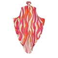 Top a fascia con righe ondulate rosa e arancio, scollo all'americana e orlo obliquo - Taglia unica / Copricostume/Sciarpa / Rosa Stampa Astratta