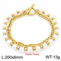 Bracciale a doppio strato placcato oro 18K con perle e chiusura a T in stile chic - Bracciale Oro (KB188272-Z)