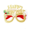 Glittery Happy New Year party glasses with holly leaves and white snowflake motifs - Gold Happy New Year Glasses