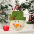 Sac cadeau de Noël bonhomme de neige en feutrine avec chapeau vert et cordon rouge - Bonhomme de Neige à Fond Rond