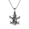 Collier pirate vintage tête de mort et ancre avec épées croisées sur chaîne box - Pirate avec Chaîne en Acier Inoxydable