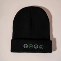Unisex black beanie with four embroidered face emojis and classic cuffed design - One Size / Black