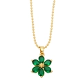 Elegant gold beaded necklace with a green water-drop gemstone flower pendant - Green