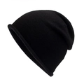 Classic black rabbit fur knit beanie hat with rolled edge for autumn and winter warmth - One Size / Black