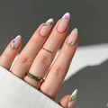 Floral press-on nails with nude base, white French tips, and delicate flower patterns - Bz1778 Floral Branches And Leaves / Jelly Glue + Nail File