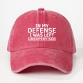 Detailed front view of a red washed cotton baseball cap with white printed text slogan - Watermelon red