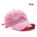 Pink washed cotton baseball cap with classic six-panel design and adjustable curved brim - Adjustable / Pink
