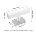 White leather and silver metal T-bar jewelry display stand with size dimensions - I-Shape Bracelet Stand (White & Silver)