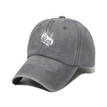 Washed dark grey cotton baseball cap with white butterfly flame embroidery and curved brim - Gray