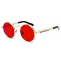 Steampunk round sunglasses with gold metal frame, red lenses and spring temple design - Gold Frame Ocean Red