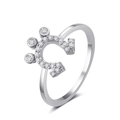 Elegant silver crown ring with zircon micro-pave detailing in a minimalist style - White Gold U-Shape