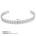 Silver stainless steel laurel leaf cuff bangle with geometric pig nose design - Leaf/Wheat Ear Style (SZ87) / Silver