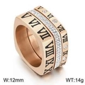 Anello quadrato in acciaio oro rosa a tre strati con numeri romani e zirconi bianchi - Misura 7 / Stile combinato con numeri romani oro rosa (KR104357-K) / Oro rosa