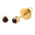Orecchini a perno in acciaio inossidabile placcato oro 24K con zirconi viola intenso - 3mm / Gennaio (Granato)
