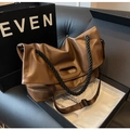 Borsa tote grande marrone scuro con manico in corda intrecciata e pelle a pieghe - caffè