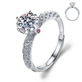 Silver-plated S925 adjustable ring with round solitaire moissanite and side zircon accents - Adjustable Open / Goddess Wedding Dress Style (1 Carat Effect)