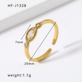 Golden marquise-cut crystal open ring with side accents in polished stainless steel - Adjustable Open / Marquise Zirconia Inlay (HF-J1328) / Gold