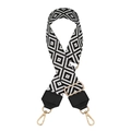 Adjustable wide replacement strap with black and white geometric pattern and gold hooks - Black and White Diamond with Black Leather