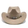 Détail de la bande tressée avec ornements en métal argenté sculpté sur un chapeau cowboy - M(56-59CM) / Kaki Foncé (Simili Daim)
