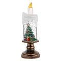 Candela LED vintage in bronzo con albero di Natale e regali in una sfera di glitter - Candela Lunga Piccola Albero di Natale