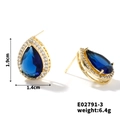 Detail view of gold teardrop earrings with blue zircon showing size 1.9cm and weight 6.4g - Blue Stone/Gold Base