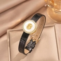 Elegantes schwarzes Lederarmband mit Goldakzent und Kristallen in luxuriöser Box - Schwarz