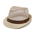 Cappello fedora traspirante in mesh e paglia con fascia marrone per protezione solare - M (56-58cm) / Cachi Chiaro
