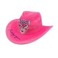 Macro shot of hot pink cowboy hat with a leopard print pattern and Just for you text - Magenta Leopard Print (1#)