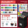 30 colors dual tip alcohol marker set with base, color card and black storage bag - 30 Colors for Students (With 6 Gifts)