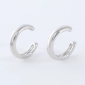 Minimalist silver-tone polished C-shaped ear cuffs set in high-shine smooth metallic finish - Platinum Plated Smooth Ear Cuff EL03-2