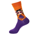 Orange-lilane Tag der Toten Socken mit Katrina-Totenkopf und floralen Mustern - 1376-Hellorangefarbene Catrina