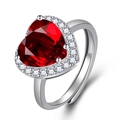 Bague ouverte argentée exquise avec zircon rouge en forme de cœur et pierres blanches - Modèle Pierre Rouge