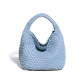 Light blue hand-woven tote bag in a minimalist half-moon shape with integrated handle - Light Blue
