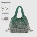 Green gradient rhinestone bucket evening bag with spare crystals and snake chain strap - Gradient Green